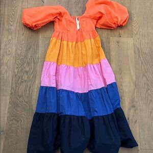 NWT FARM RIO BY ANTHROPOLGIE tiered color block maxi dress size xs